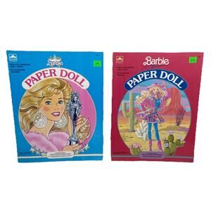 VINTAGE BARBIE WESTERN &super Star Barbie Paper Dolls GOLDEN BOOK {MM}